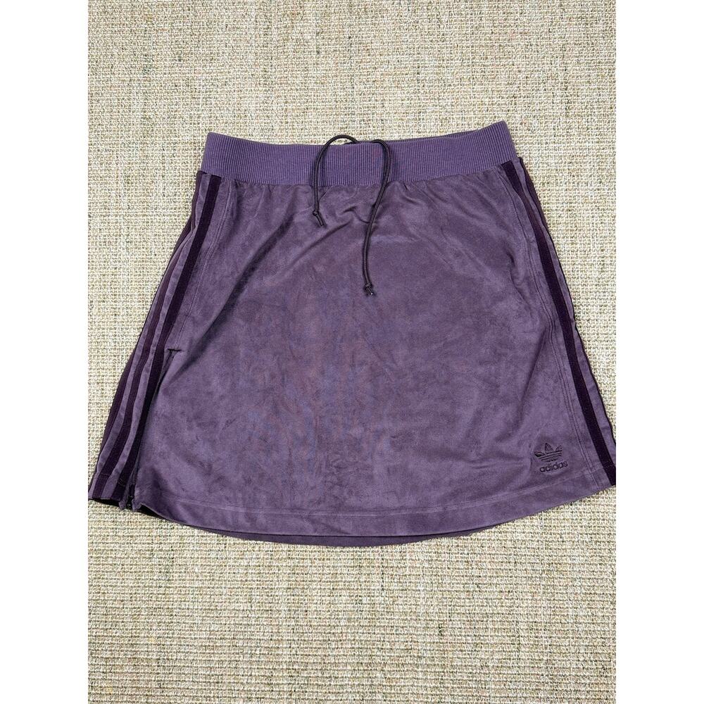 💜 Adidas Originals Trefoil Faux Suede A-Line Skirt | Size S | Purple/Gray